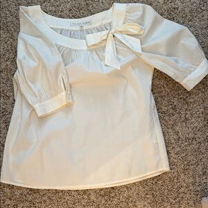 Trina Turk white Tie-Neck Puff Sleeve Blouse